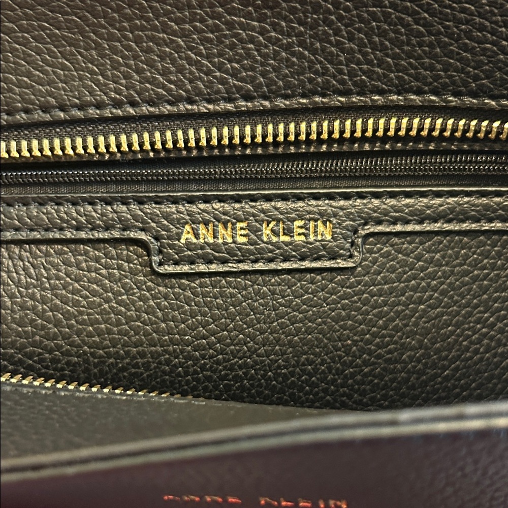 Anne Klein Black Leather Bag with Gold Accents